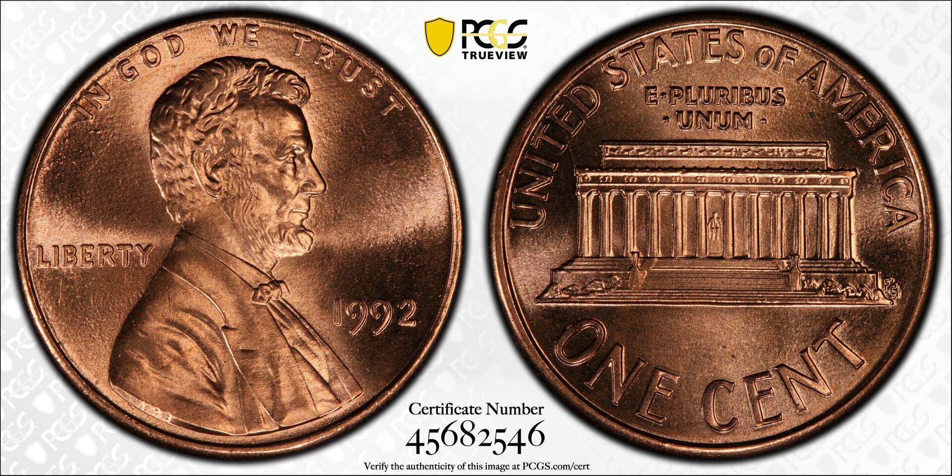 1992P 1C MS67 RD PCGS 45682546 True View Obverse and Reverse.jpg