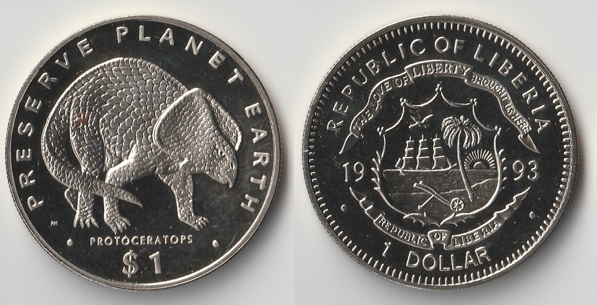1993 liberia 1 dollar protoceratops.jpg