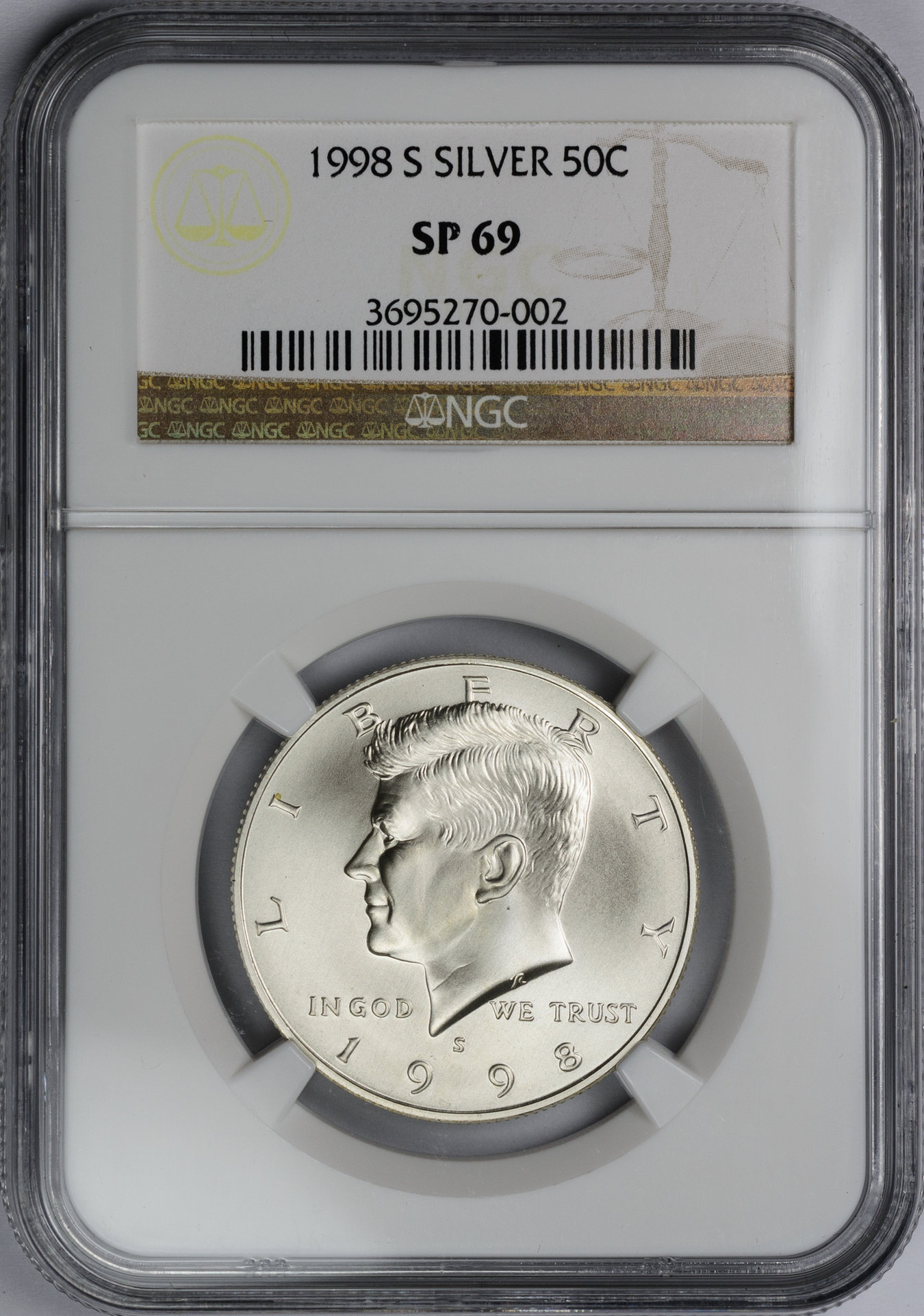 1998 S 50C HALF DOLLAR - KENNEDY, PROOF SILVER NGC SP69 3695270-002 Obv Slab.jpg