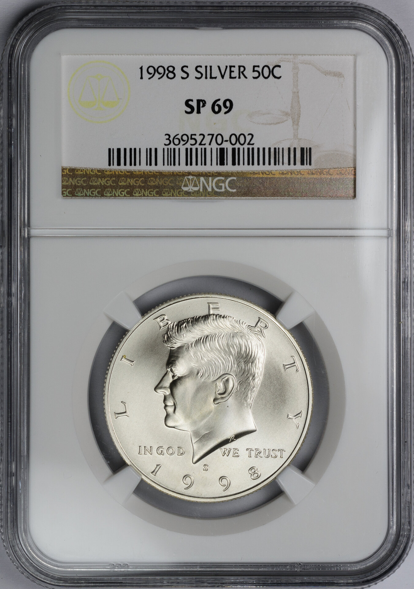 1998 S 50C HALF DOLLAR - KENNEDY, PROOF SILVER NGC SP69 3695270-002 Obv Slab.jpg