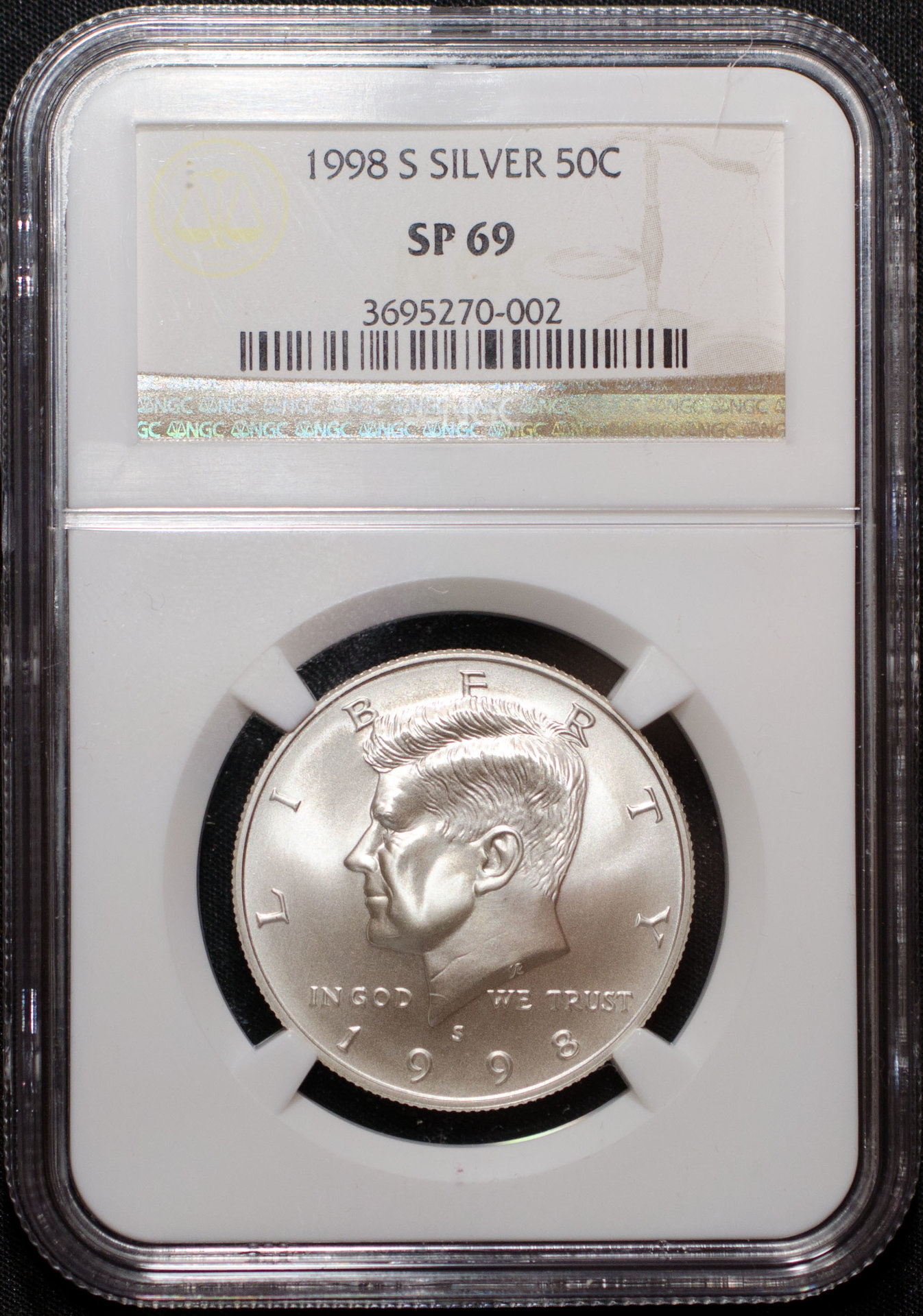 1998 S 50C HALF DOLLAR - KENNEDY, PROOF SILVER NGC SP69 3695270-002 Obv Slab v2.jpg