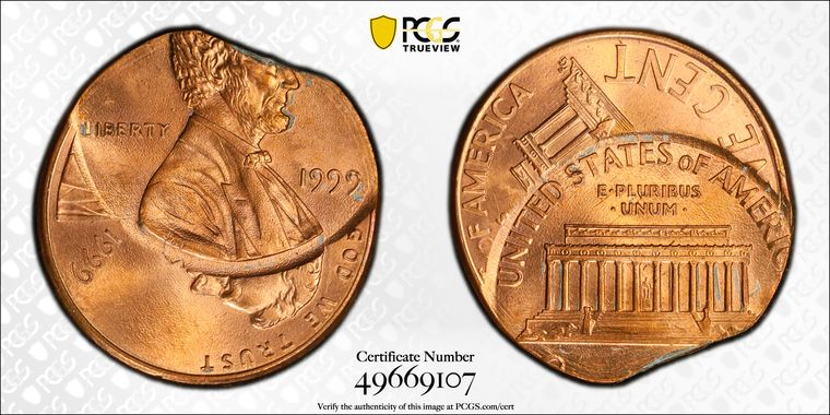 1999 Lincoln Cent Double Struck 2nd Strike 35% OC Mint Error PCGS MS66RD cert 49669107.jpg