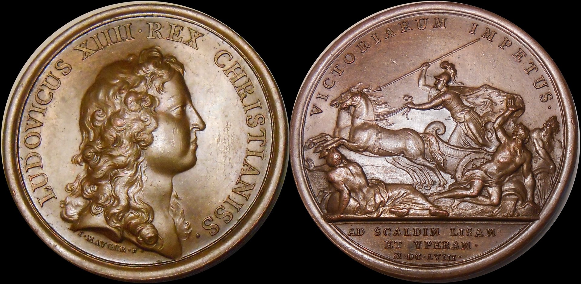 2 1658 louis 14 Suite Des Conquestes En Fladre  battle of the dunes obverse#4.jpg