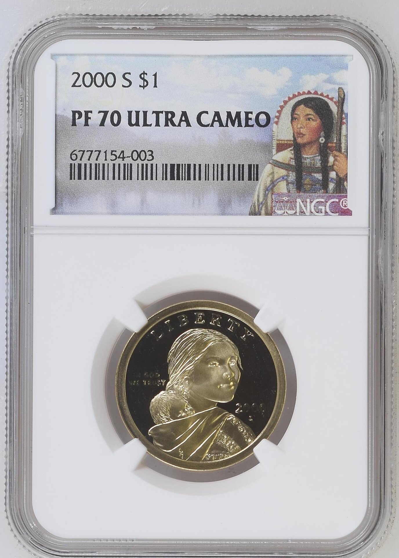 2000S $1 Sacagawea PF70 Ultra Cameo NGC 6777154-003 Slab Obverse.jpg
