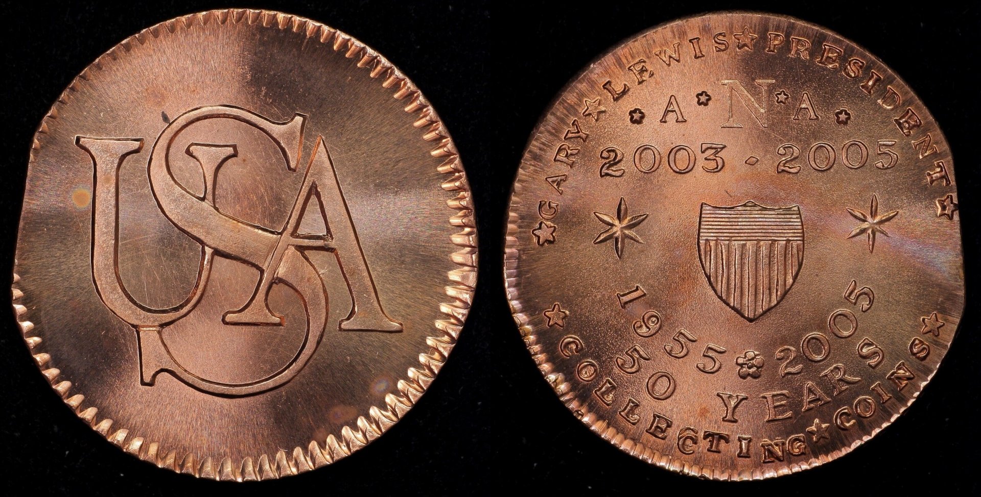 2005 USA Bar Cent Colonial Coin ANA President Gary Lewis Gallery Mint Landis 25m 1-horz.jpg