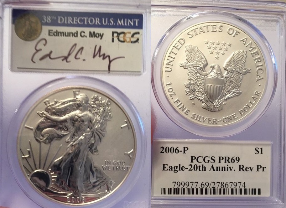 2006 American Silver Eagle Reverse Proof Pf69 Pcgs Signed Edmund C Moy 1a-horz.jpg