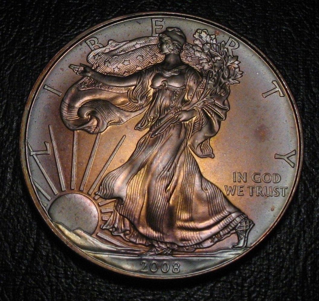 2008 Toned US Silver American Eagle $1 1 oz Bullion Bu Unc.jpg