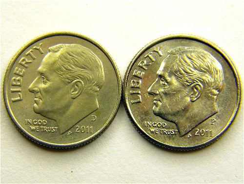 2011 D Roosevelt Dime (Obverse Comparison).jpg