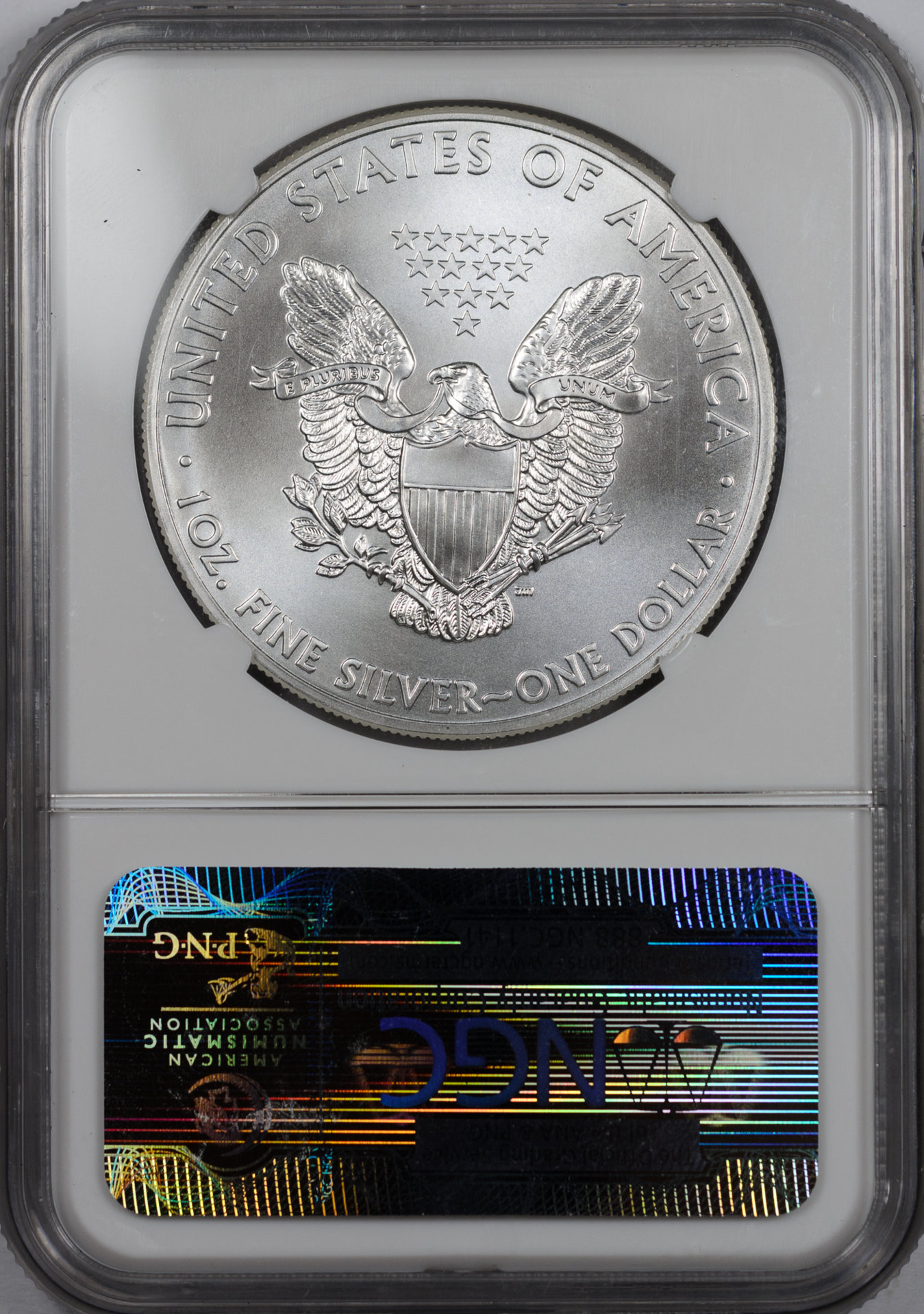 2012 W $1 BULLION COIN - SILVER EAGLE NGC MS70 3611166-076 Rev Slab.jpg