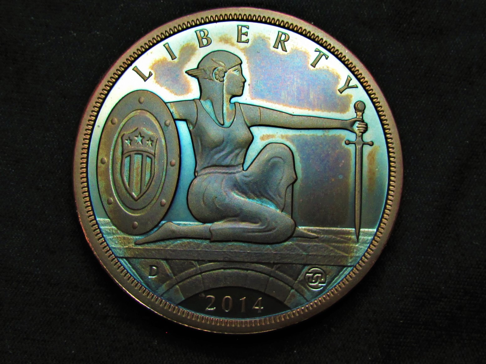 2014 UNA 1 Amero - Shield Liberty (color toned copper) - obverse.JPG
