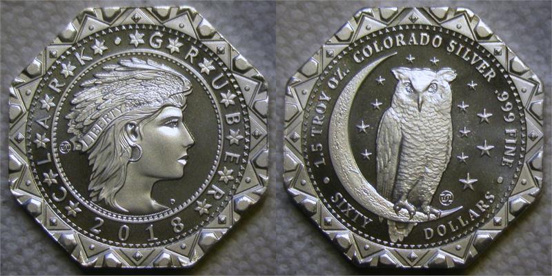 2018 Clark Gruber 60 Dollar OCTAGON OWL, 999 Colorado Silver, 1.5 Troy oz..jpg