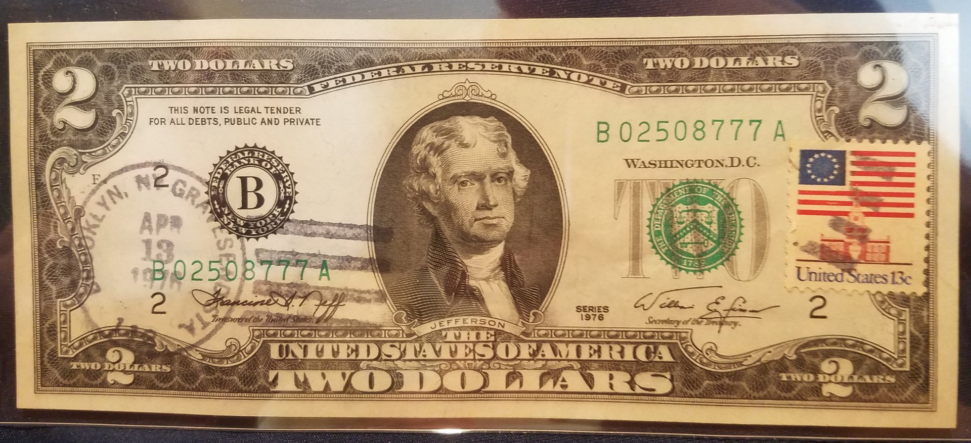 1976 $2.00 Philadelphia FRN 1st Day Postmarked in Gettysburg PA! Ch CU 