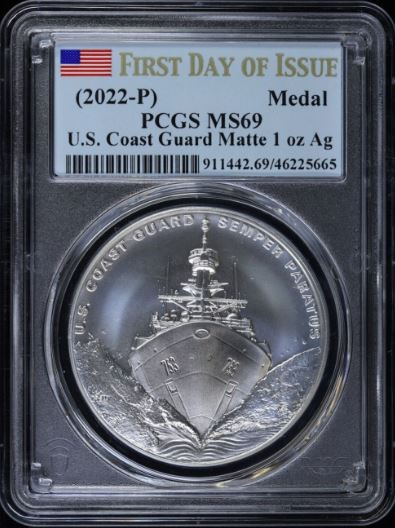 2022-P U.S. Coast Guard Medal First Day of Issue PCGS MS69 cert 46225665 OBV.JPG
