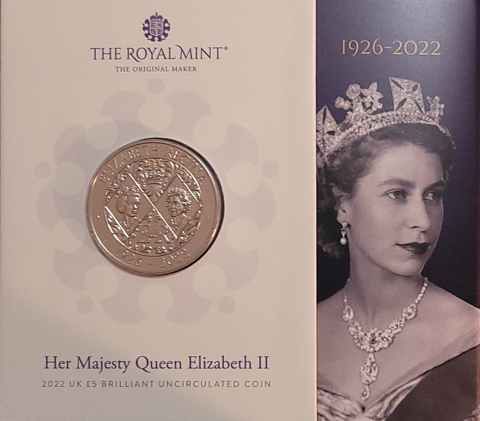 2022 UK Queen Elizabeth II £5 BU Memorial Coin - KING CHARLES III First UK Coin 1.jpg