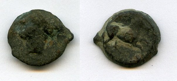 241-221bc Carthage AE14 Head of Tanit left Prancing Horse.jpg