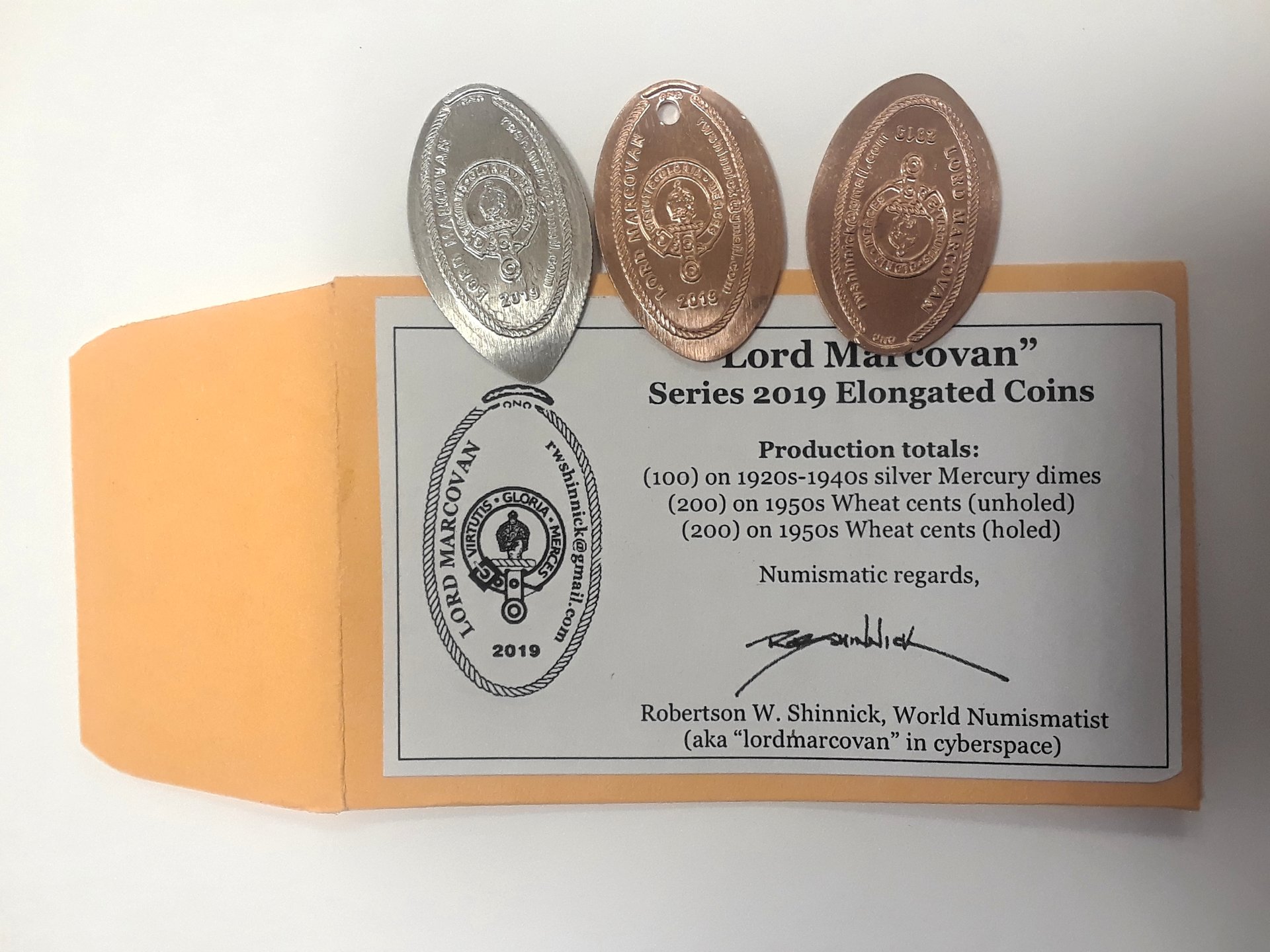 3 piece set 2019 Lord Marcovan elongated coins on Mercury dimes  Wheat cents 1.jpg