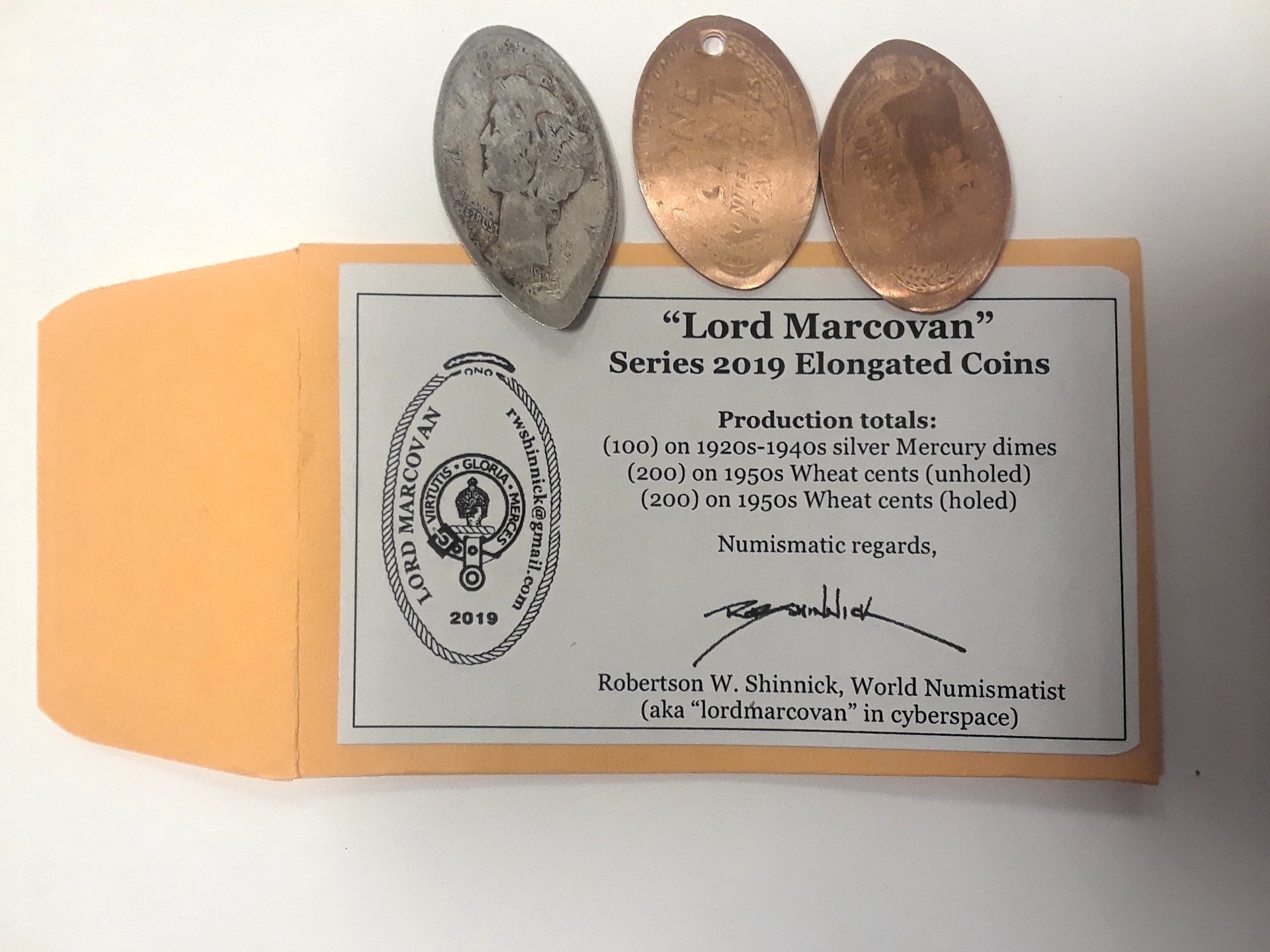 3 piece set 2019 Lord Marcovan elongated coins on Mercury dimes  Wheat cents 2.jpg