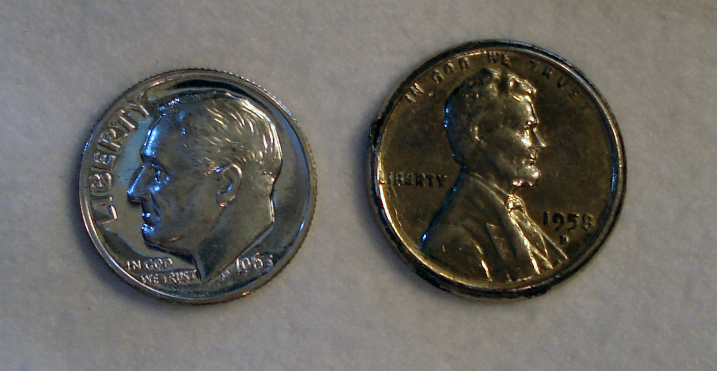 3 Roosevelt Silver Dime Size Comparison with 1958-D Lincoln Wheat Cent Error.jpg