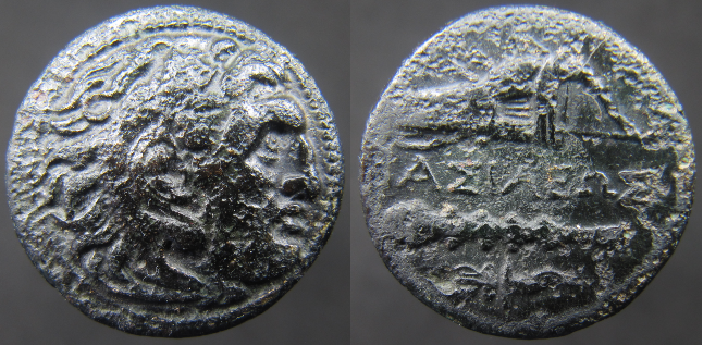 325-310 B.C. MACEDON ALEXANDER III 'The Great' Heracles with lionskin-Bow, Club and Quiver.png