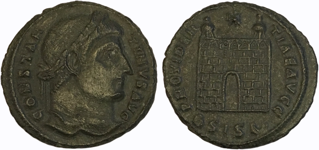 328-329 CE AE Follis Constantine I Siscia Mint  RIC VII 214B 3.08g.png