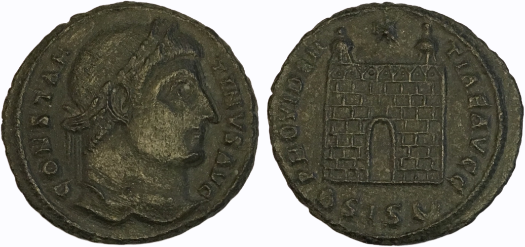 328-329 CE Constantine I AE Follis Siscia Mint RIC VII 214B 3.08g.png