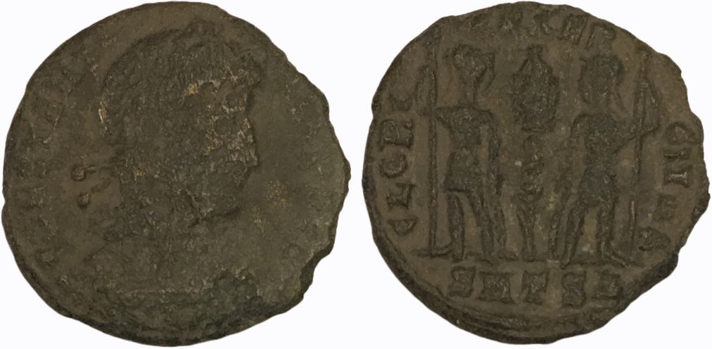 336-337 CE AE Follis Constantine I Thessalonica Mint RIC VII 222 A 1.39g.png