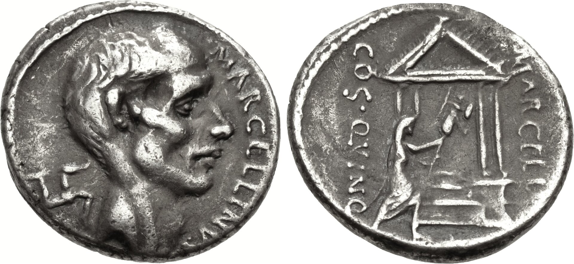 439.1     P. Cornelius Lentulus Marcellinus Marcellus Portrait Denarius (50 BC).jpg