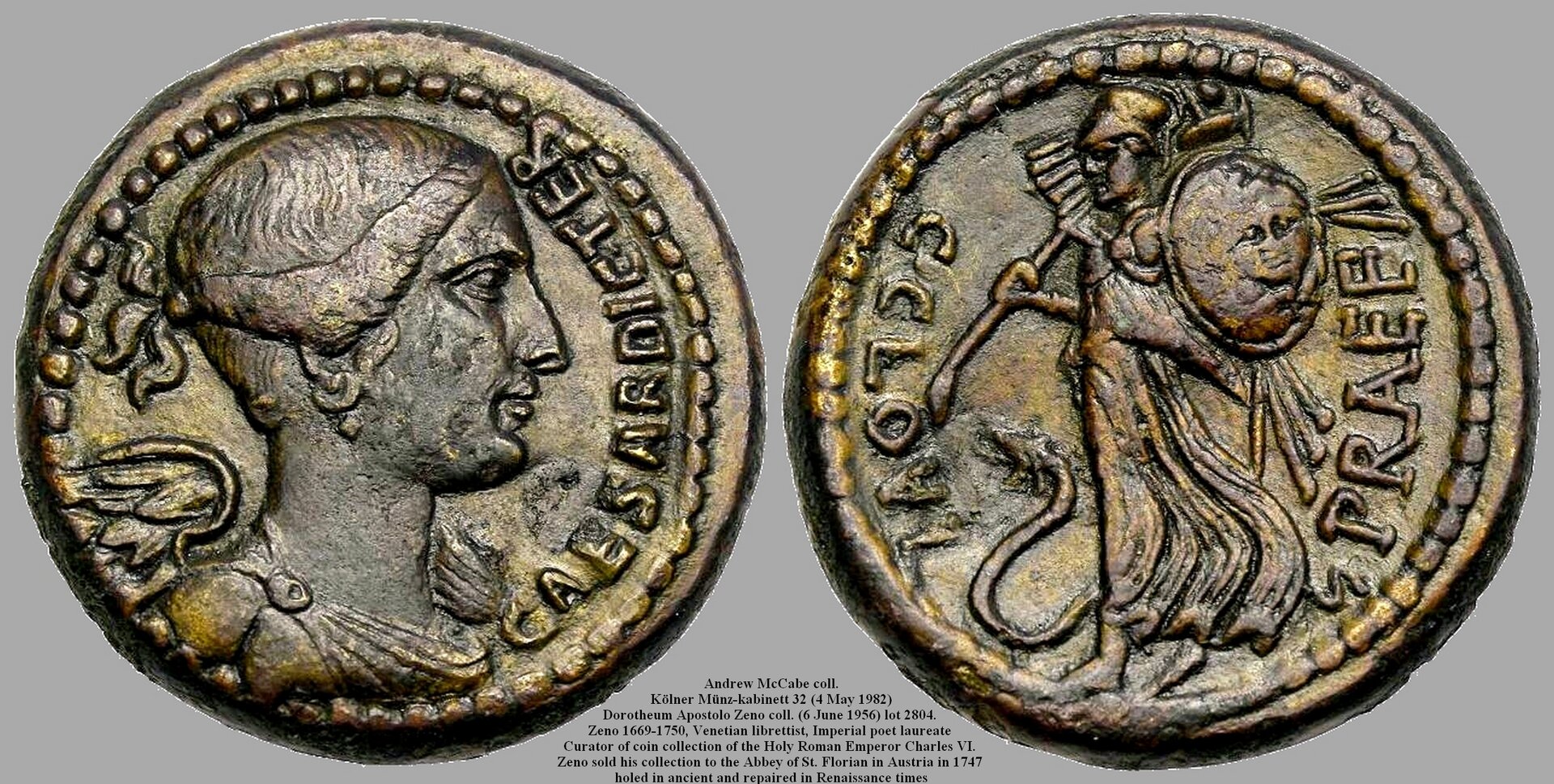 476-01a Clovia & Caesar Dupondius. Victory, Minerva.  AM#2021-16, 25mm 15g60.jpg