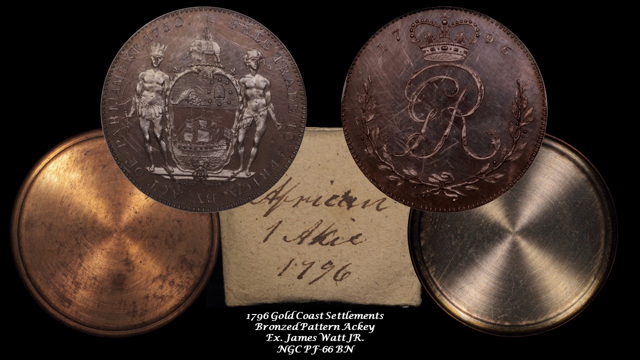 5.1 1796 African Gold Coast Bronzed Proof Ackey with shells & wrapper - ex. Watt NGC PF-66 BN.jpg