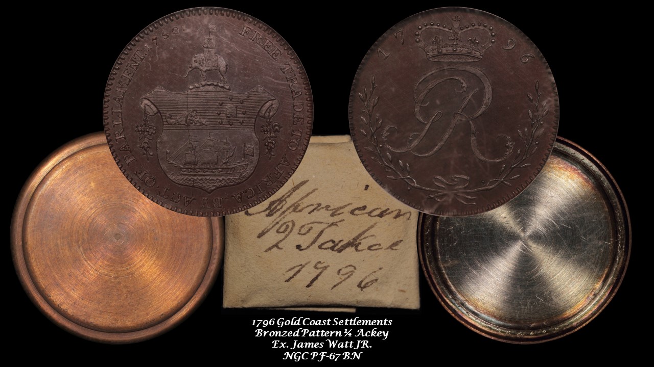 5.2 1796 African Gold Coast Quart. Ackey with shells & wrapper Ex. Watt NGC PF-67 BN.jpg