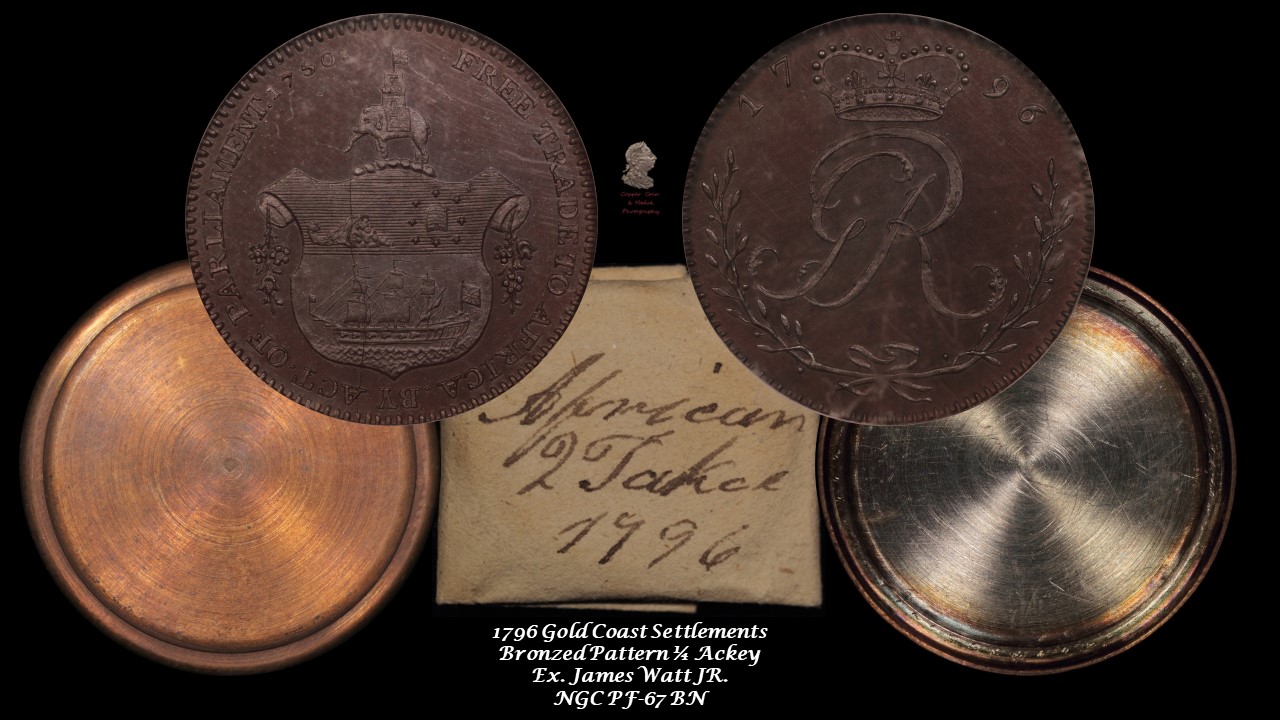 5.2 1796 African Gold Coast Quart. Ackey with shells & wrapper Ex. Watt NGC PF-67 BN.jpg