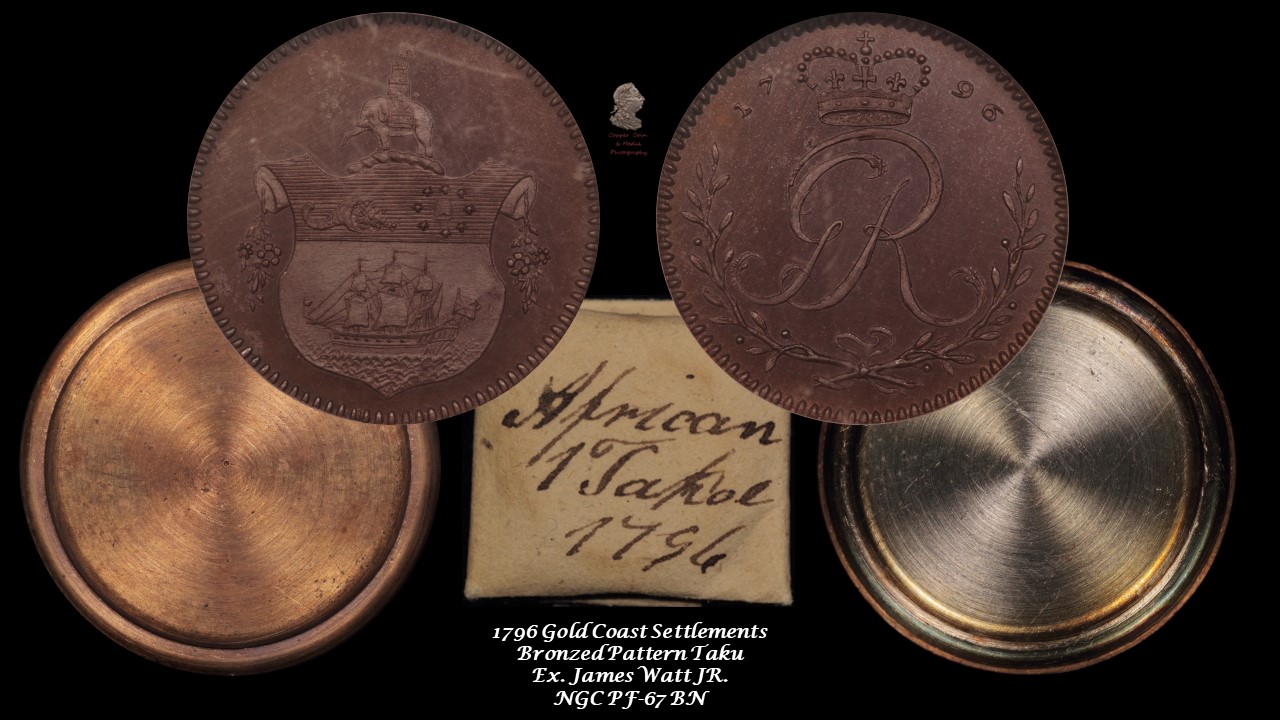 5.3 1796 African Gold Coast Bronzed Proof Tackoe with shells & wrapper Ex. Wattt NGC PF-67 BN.jpg