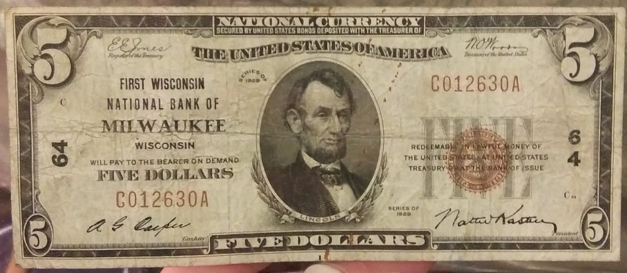 5 Dollar National Bank Note Type 1 Series 1929 Front.jpg
