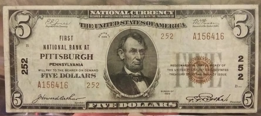 5 Dollar National Bank Note Type 2 Series 1929 Front.jpg