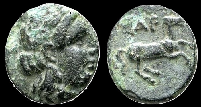 (5) TROAS Gargara Apollo Horse Pferd Bronze 0,63 g  8 mm.jpg