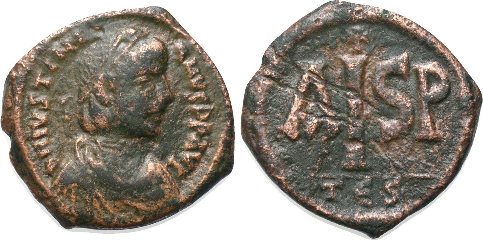 527-565 Justinian 16nummi S175.jpg