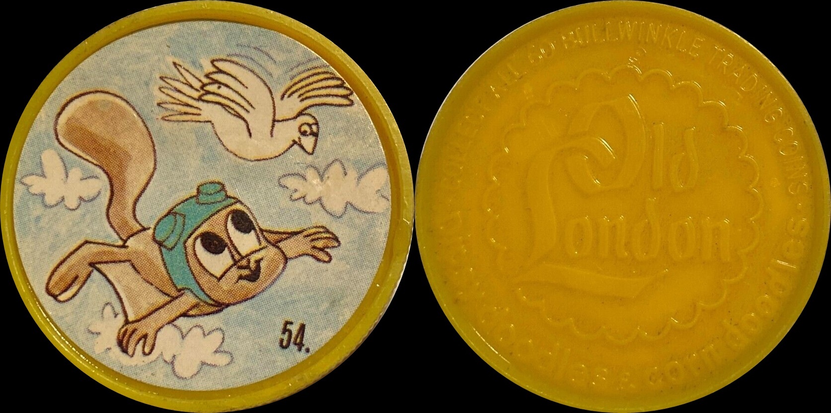 #54 Rocky The Flying Squirrel & Dove 1964 Bullwinkle TV Show Old London Coin 1-horz.jpg