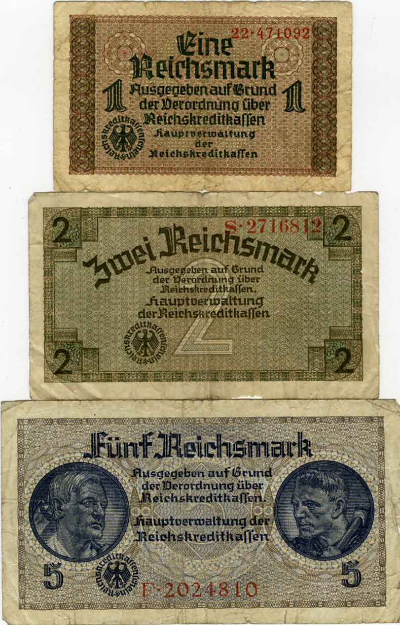 #6965 WWII Nazi Paper Money, 1, 2, &5 Reichsmarks.jpg