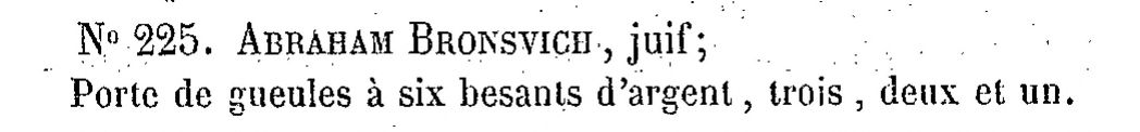 Abraham Bronsvich (Brunschwig), Juif - coat of arms, 1696 - written description, 1861.jpg