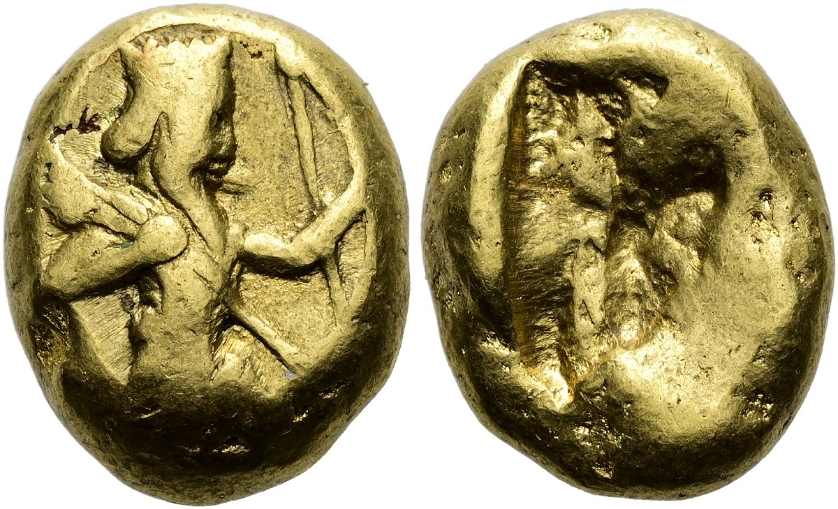 Achaemenid Gold Daric (minted in Sardis sometime between 485 BCE and 420 BCE).jpg