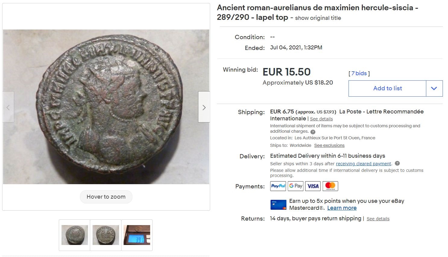 'Ancient roman-aurelianus de maximien hercule-siscia - 289_290 - lapel top I eBay' - www.ebay.jpg