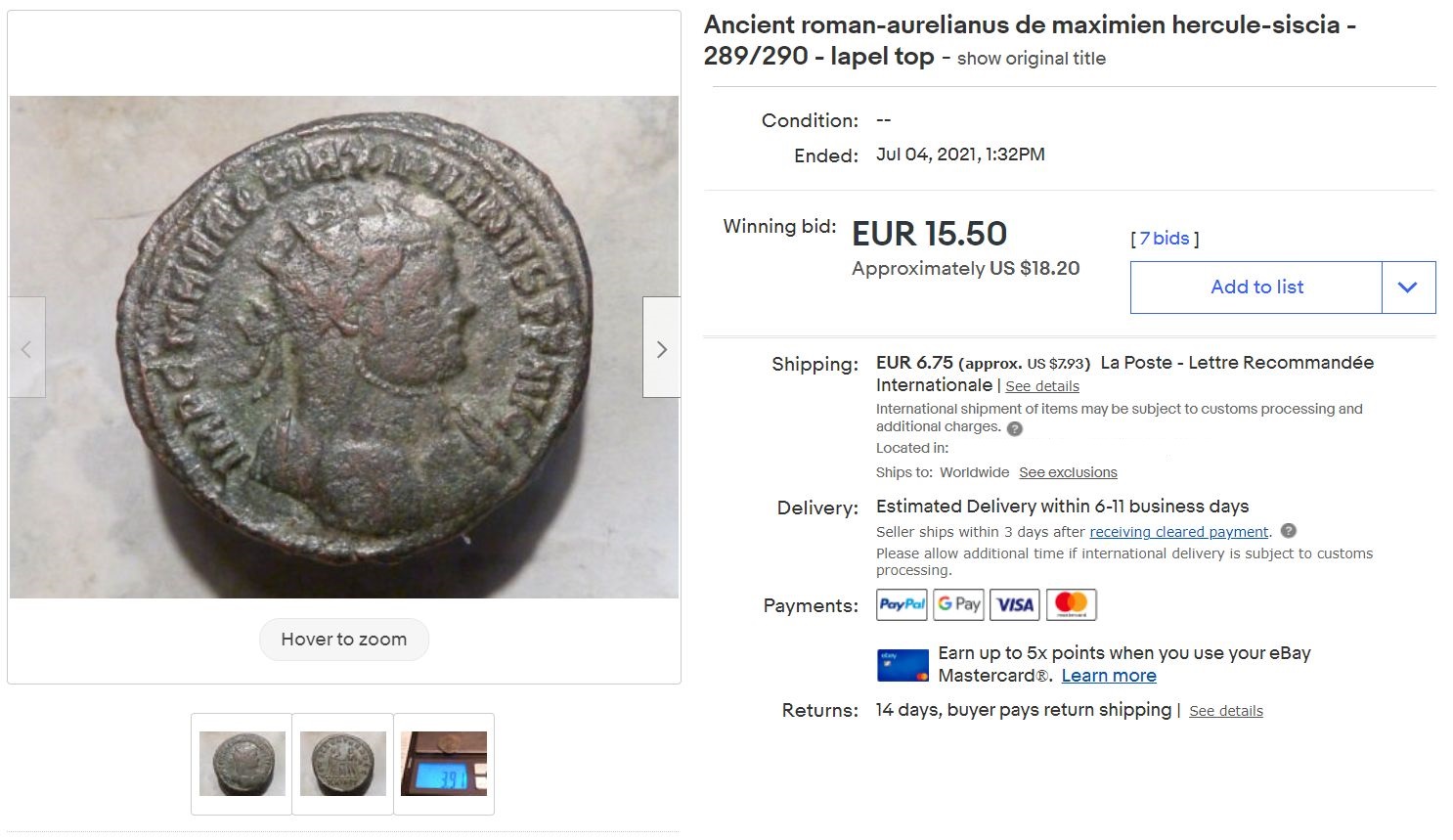 'Ancient roman-aurelianus de maximien hercule-siscia - 289_290 - lapel top I eBay' - www.ebay.jpg
