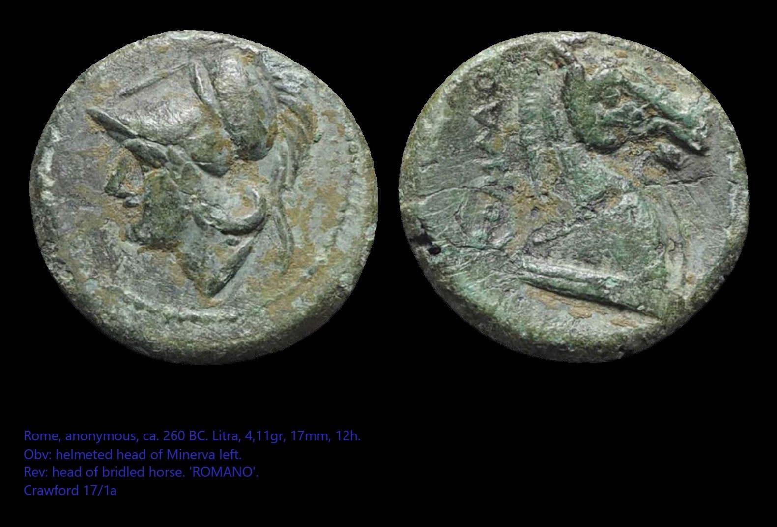 Anonymous Rome, ca 260 BC. 17mm 4,11gr. Minerva,bridled horse ROMANO.jpg
