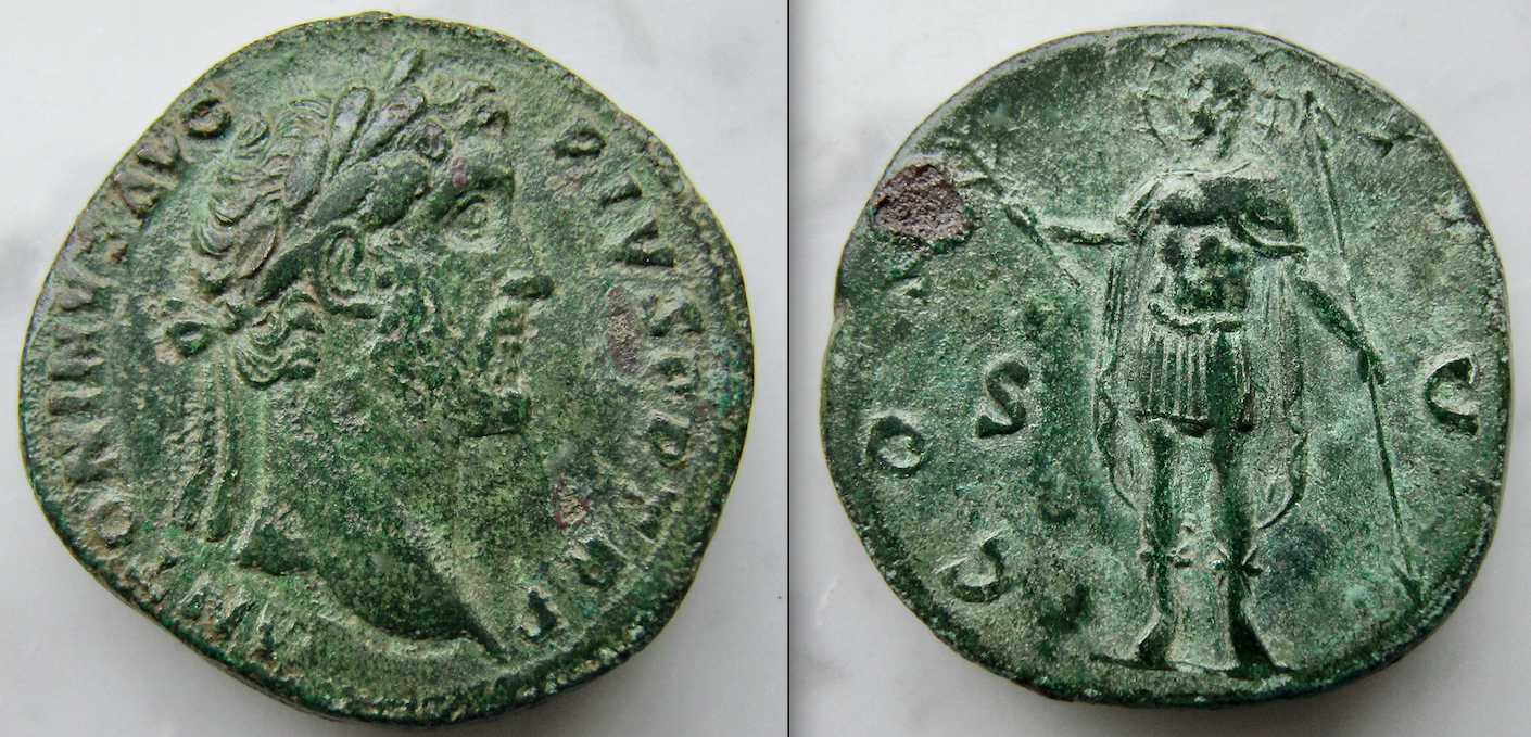 Antoninus Pius Sestertius EMPEROR STANDS - OBV:REV - OKP .png