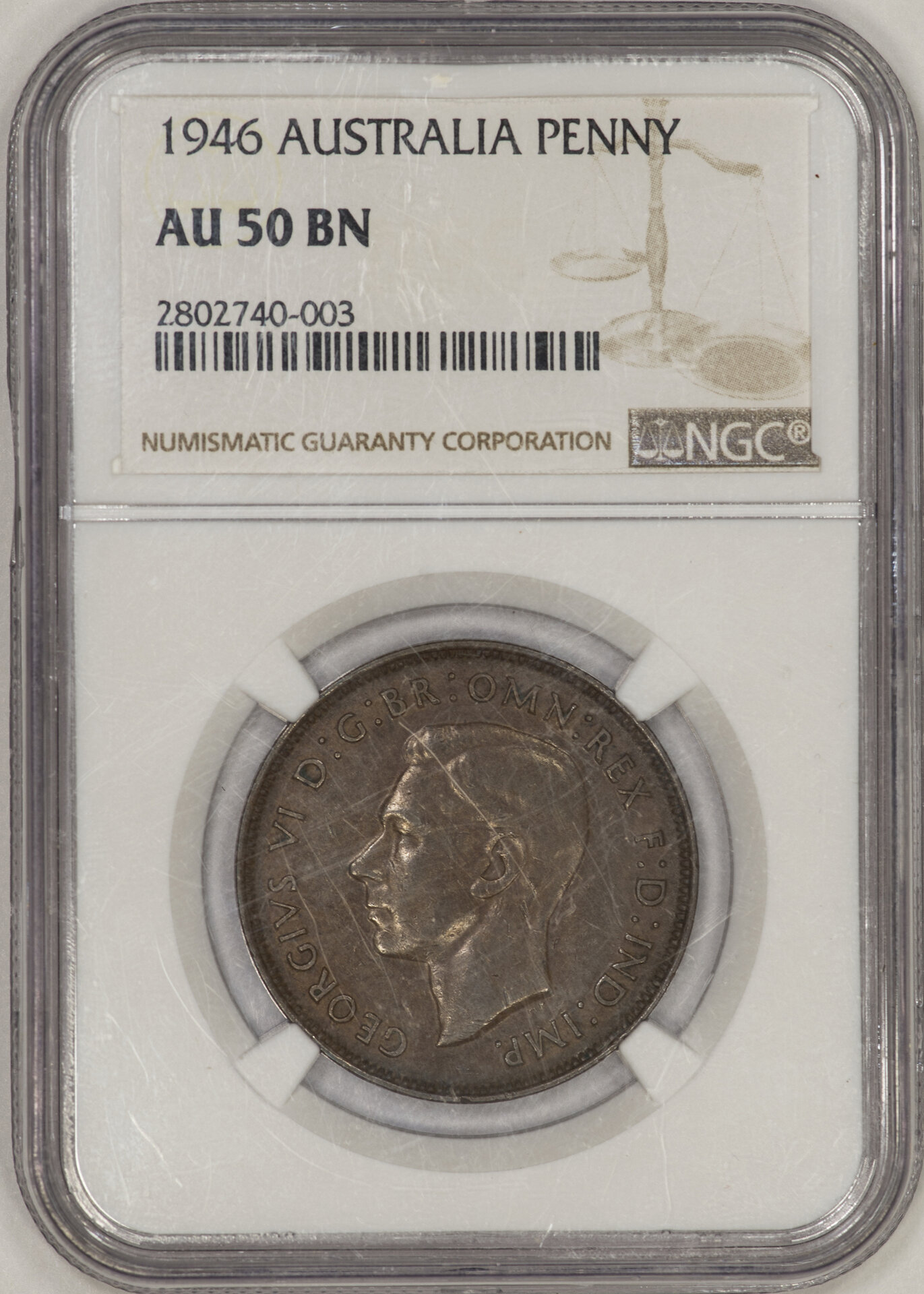 Australia - 1946 Penny NGC AU50BN Slab - Obverse.jpg