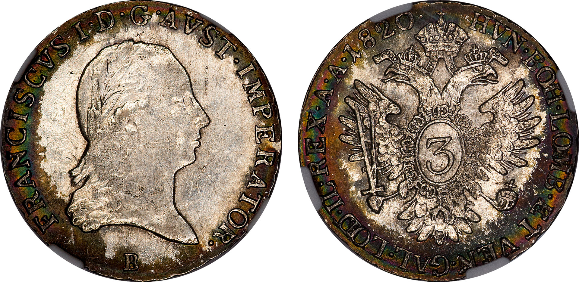 Austria - 1820 B 3 Kreuzer NGC UNC Details.jpg