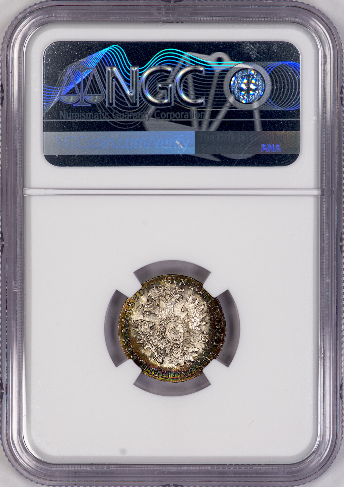 Austria - 1820 B 3 Kreuzer NGC UNC Details Slab - Reverse copy.jpg