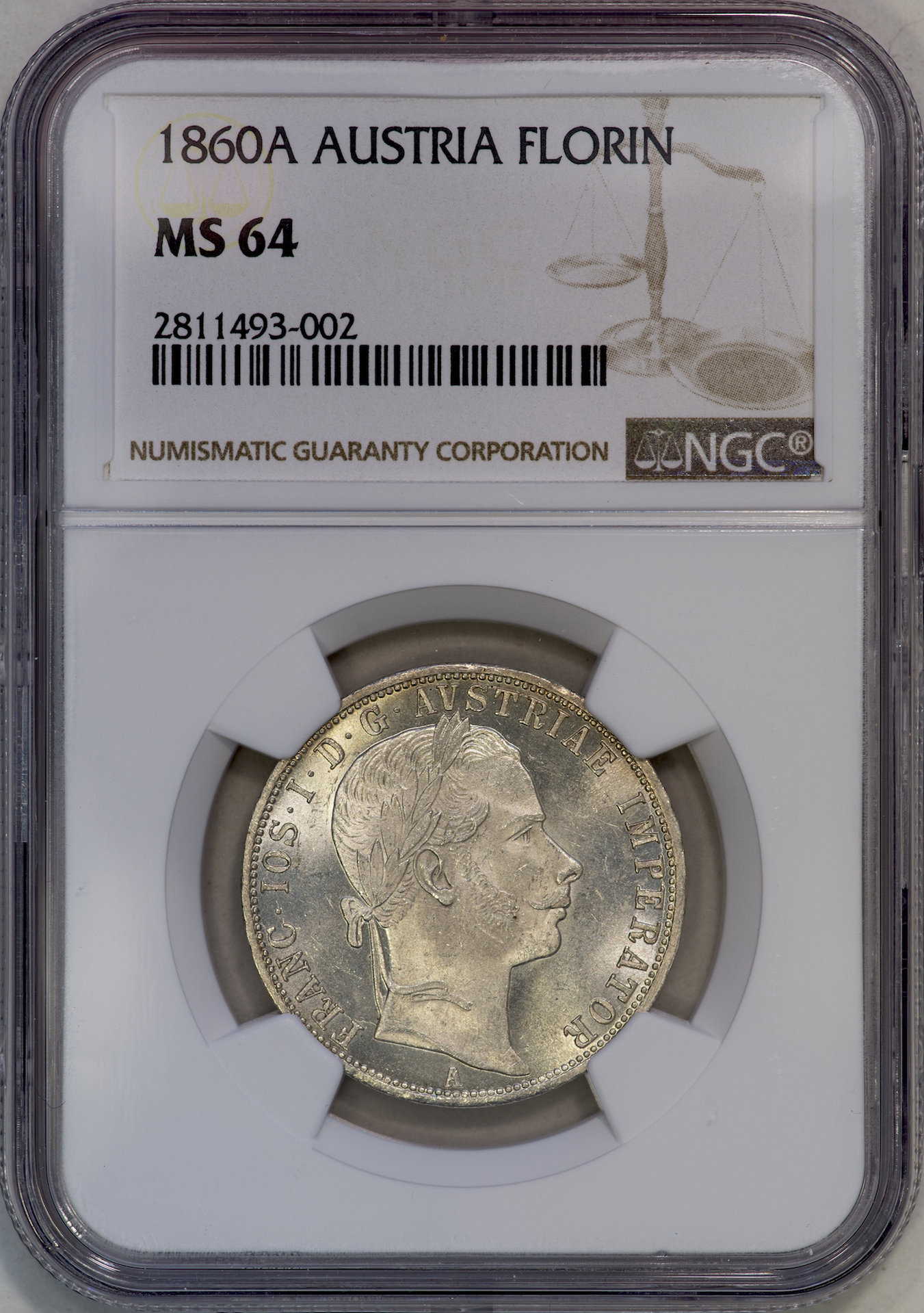 Austria - 1860 A 1 Florin NGC MS64 Slab - Obverse.jpg