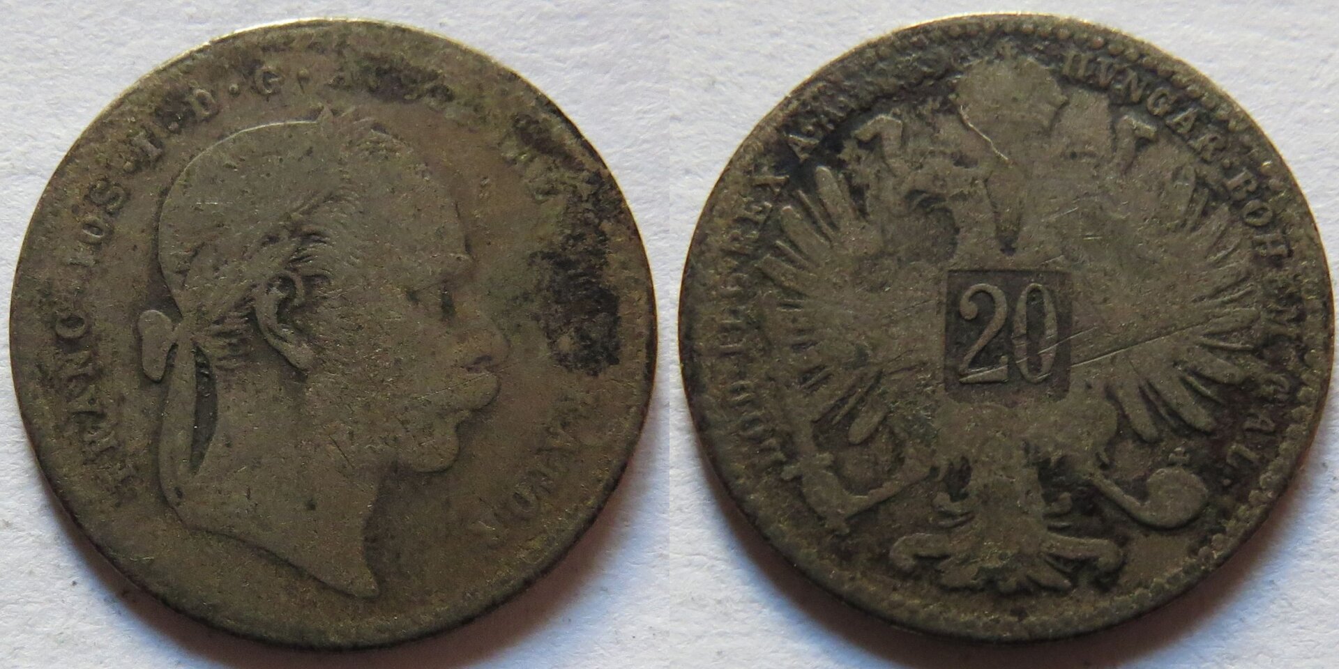 Austria 1869 20 Kreuzer Franz Joseph I.jpg