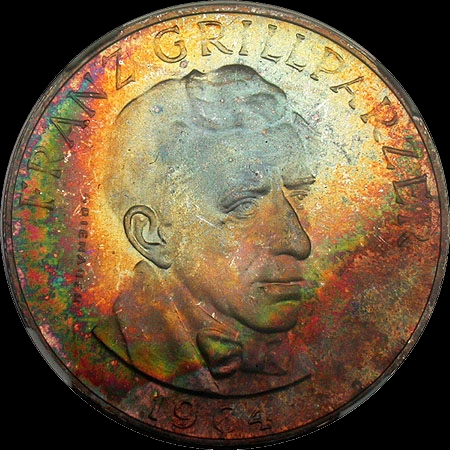 Austria 1964 25 Shillings PR67 NGC 10 Shields Grillparzer 335463820o.jpg